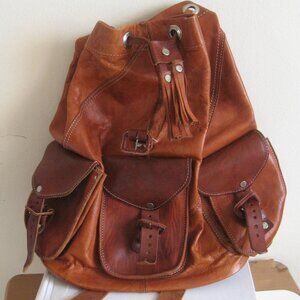 Handmade 2 Tone Brown Leather Backpack Bag